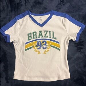 Brazil 93 Baby Tee Shirt - White and Blue